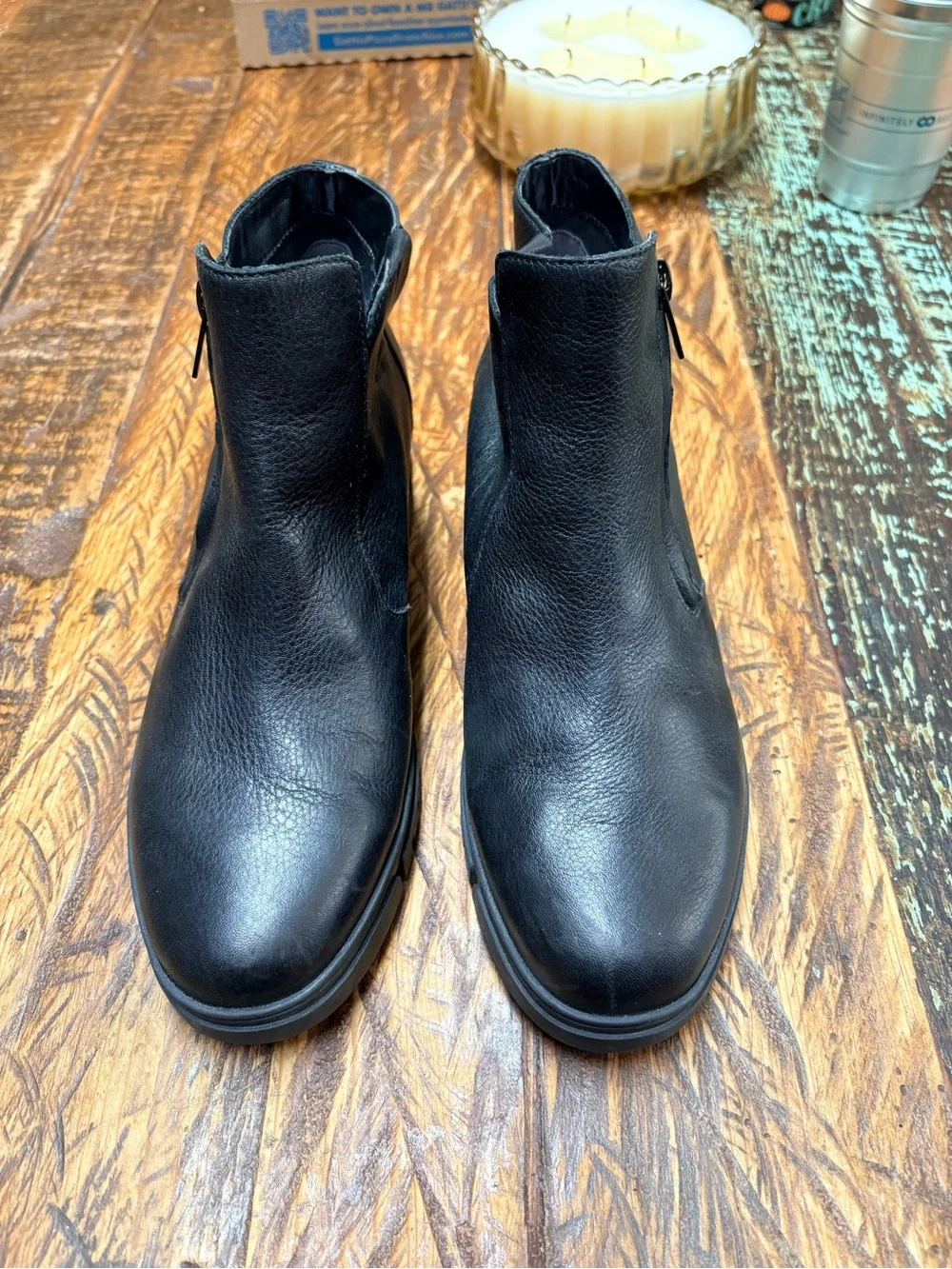 Vionic Women's Uptown Sur Ankle Everyday Boots Black Leather Platform Size 9